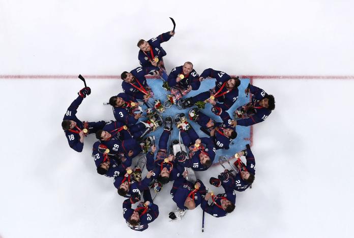 Athletes celebrate in joy