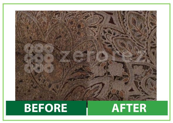 Zerorez rug cleaning before and after showing deep cleaned patterned area rug